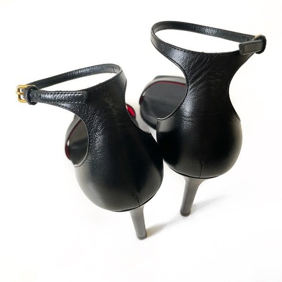 SAINT LAURENT PARIS Amber Leather Strap Heels in Nero Black - Picture 6 of 15